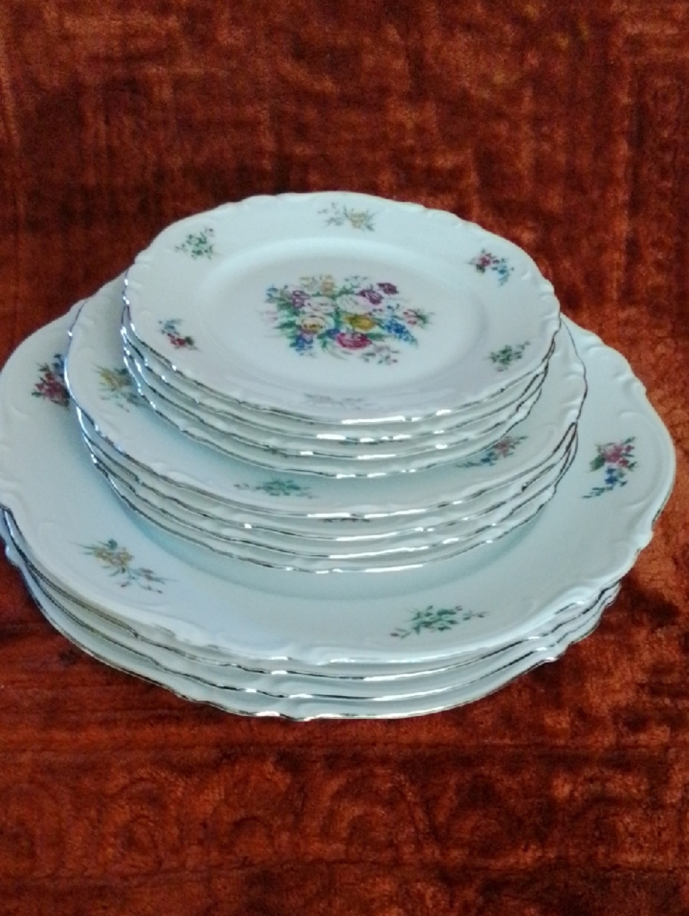 Crown Bavaria Germany Bouquet made in Germany platinum-rimmed plates set of 12